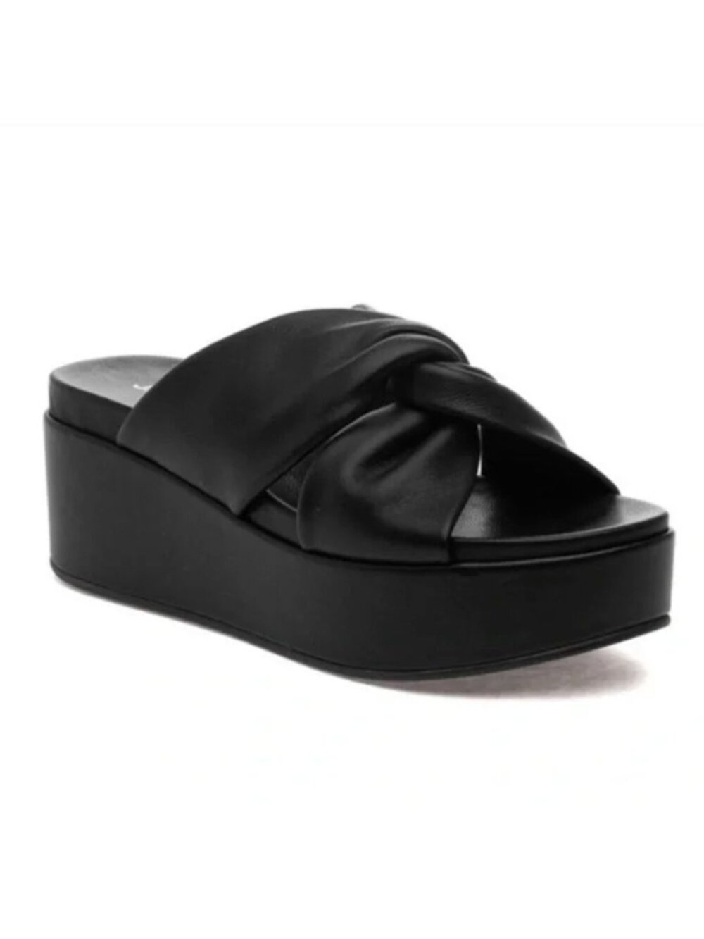 J/Slides NYC Quinn Platform Sandals Black Leather Slide Criss Cross Size 10